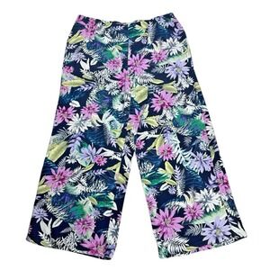 J. Jill Women's Cropped Wide-Leg Pants – Tropical Print, Elastic Waist, Size‎ S